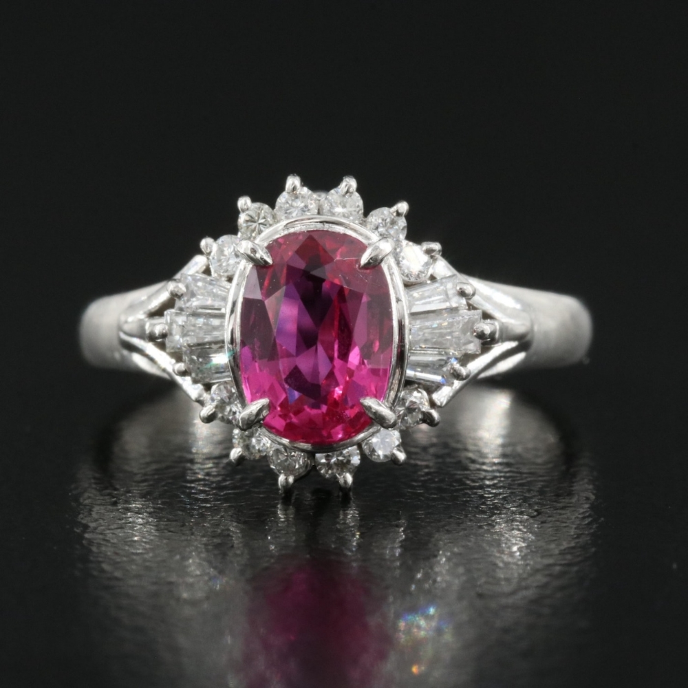 Platinum 1.11CT RUBY and Diamond Ring With GIA Report